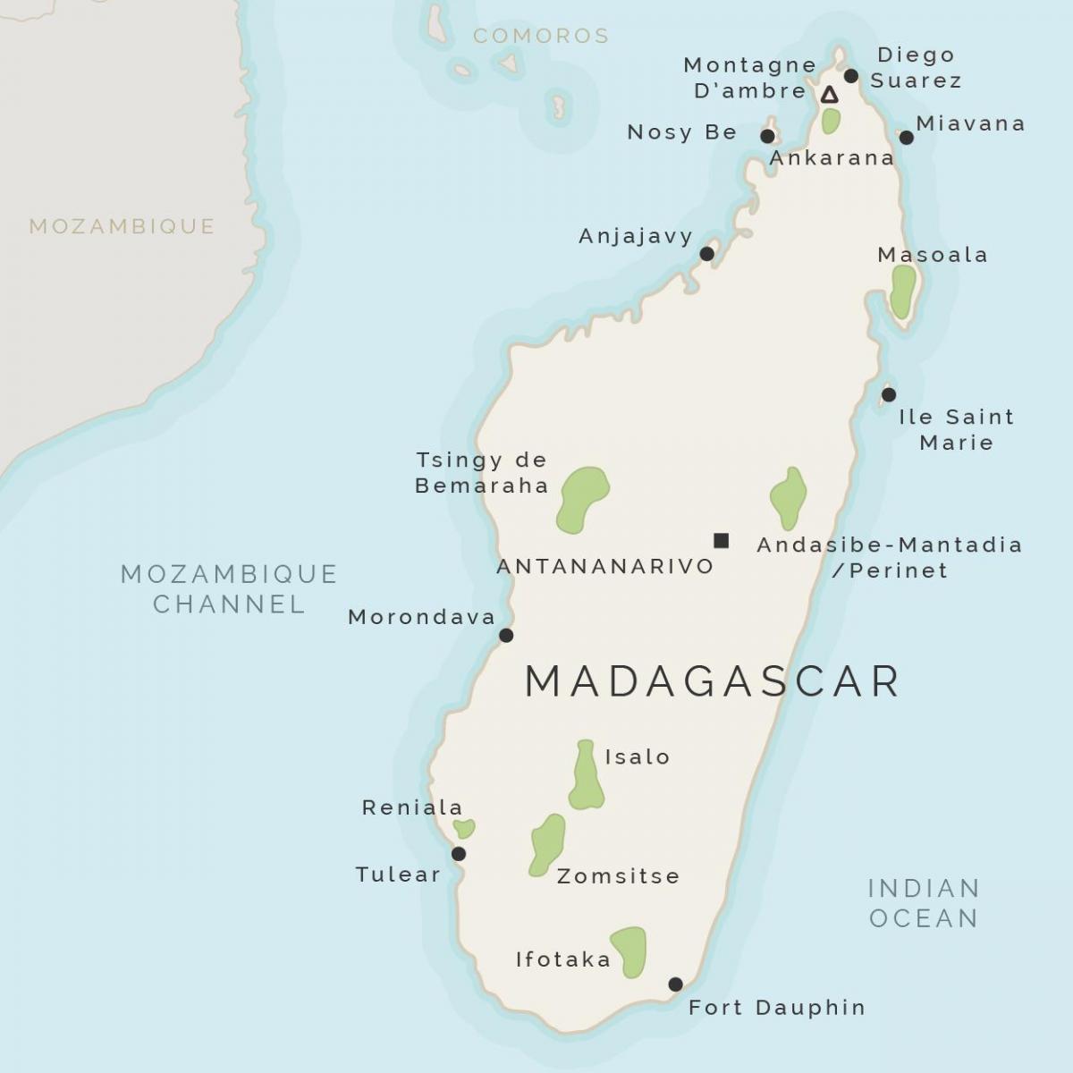 નકશો મેડાગાસ્કર અને આસપાસના ટાપુઓ