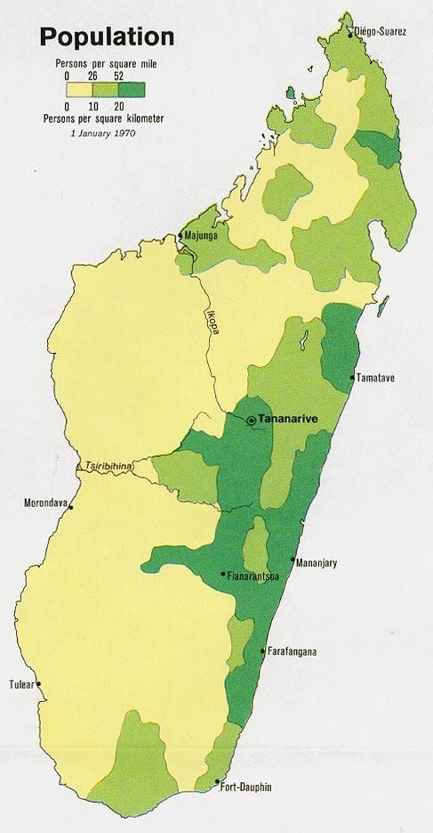 મેડાગાસ્કર વસ્તી ગીચતા નકશો