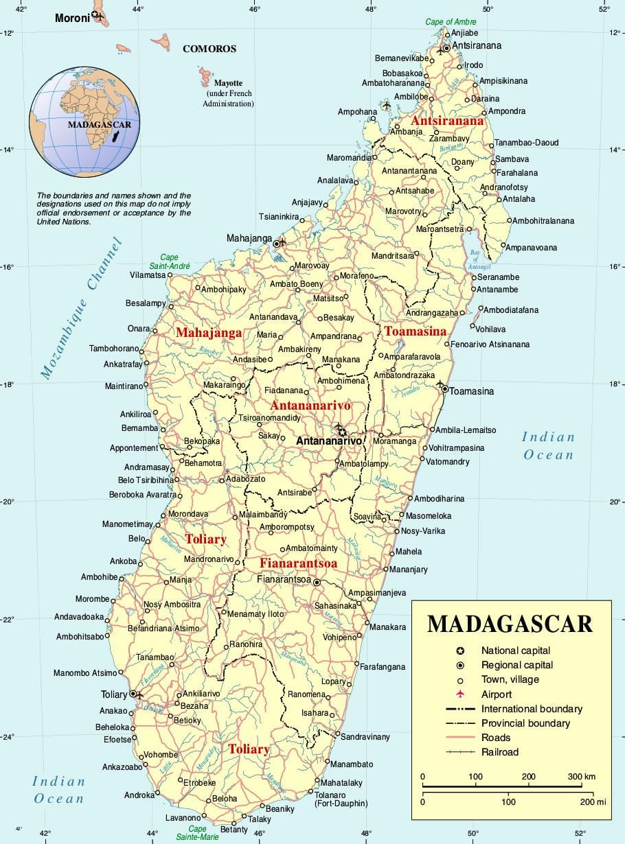 મેડાગાસ્કર સાથે નકશો શહેરો