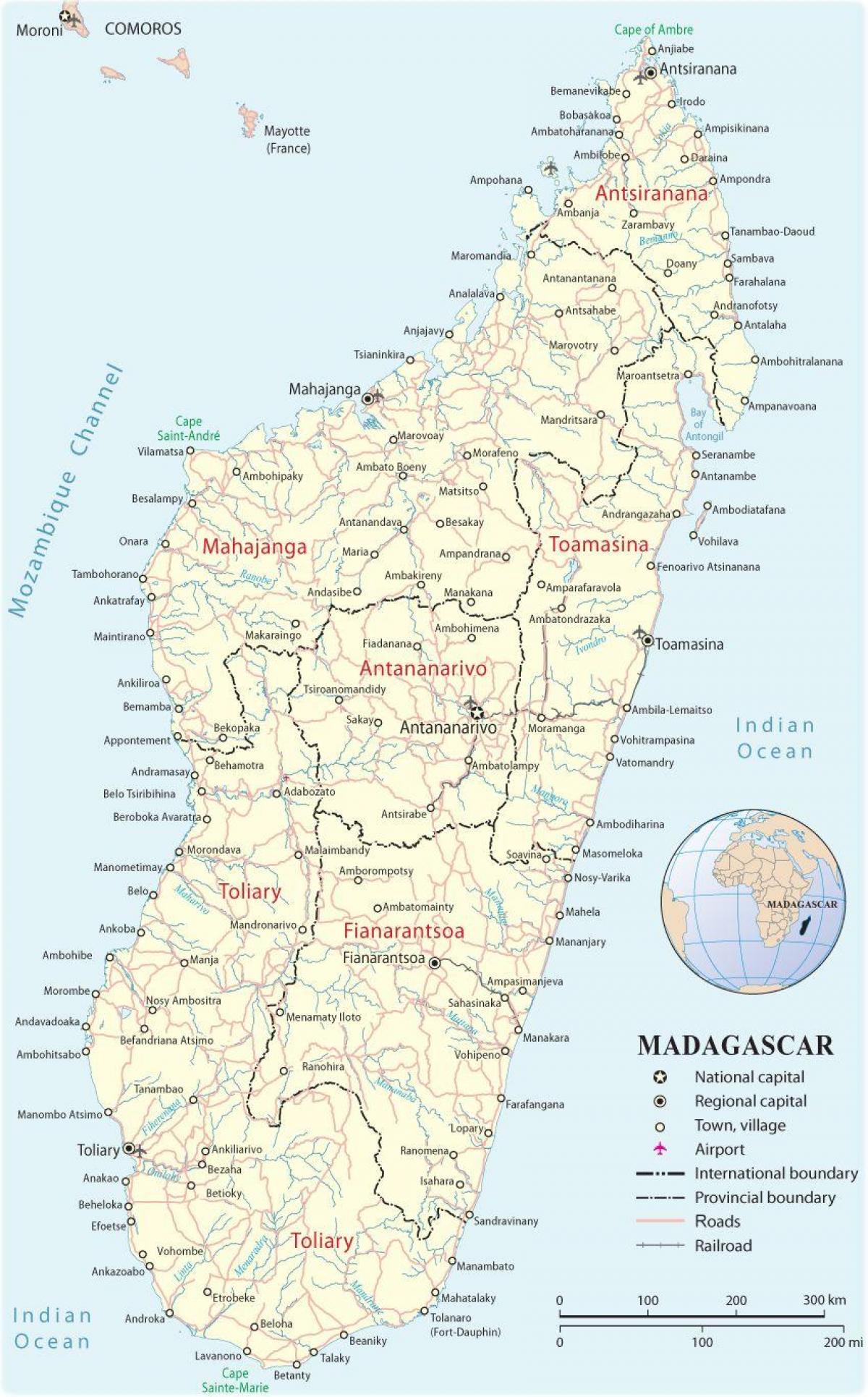 નકશો મેડાગાસ્કર ઓફ એરપોર્ટ